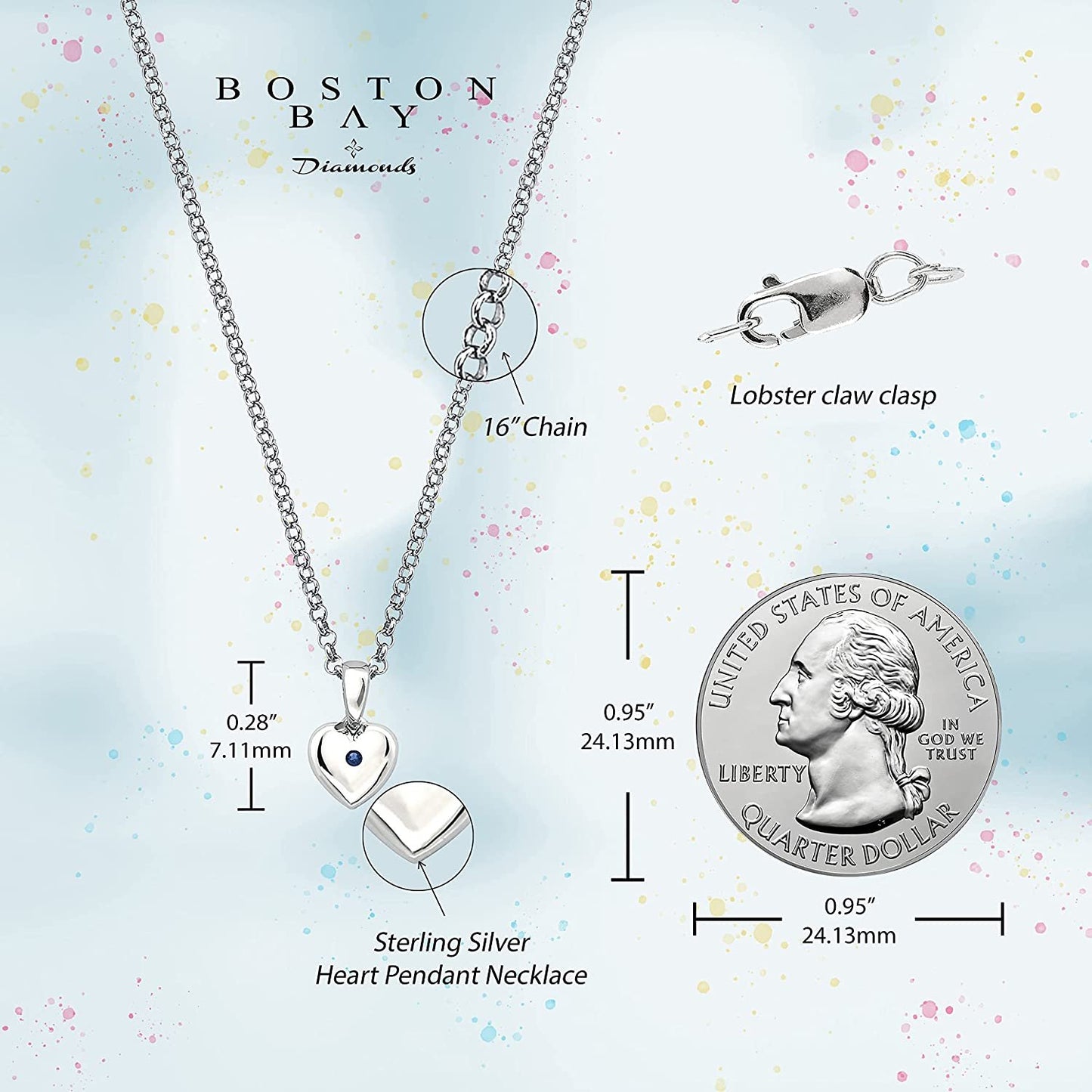 Simulated Blue Sapphire Birthstone Children's Heart Pendant in Sterling Silver