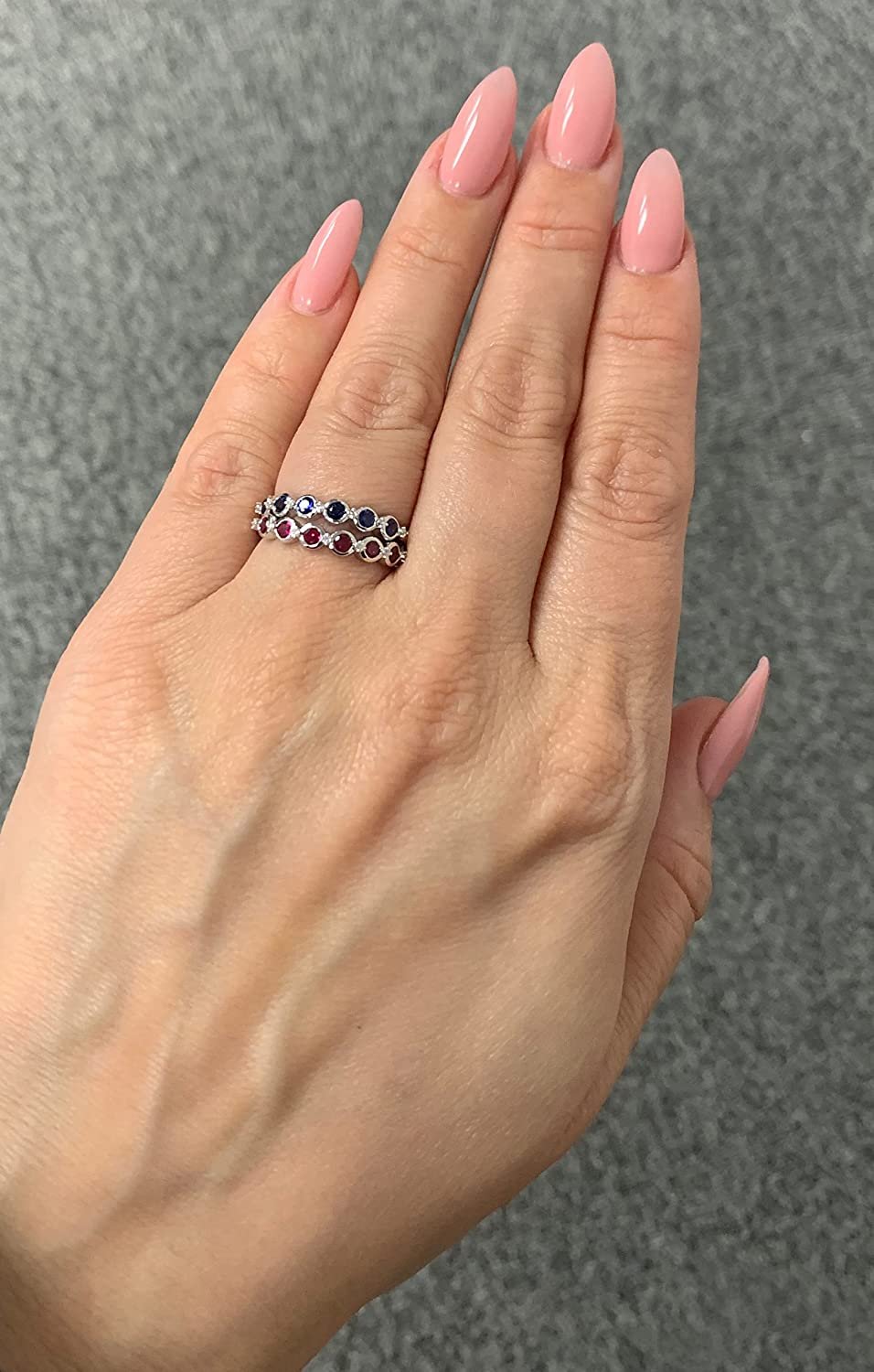 Sterling Silver Lab-Grown Ruby & Genuine Diamond Stacking Ring