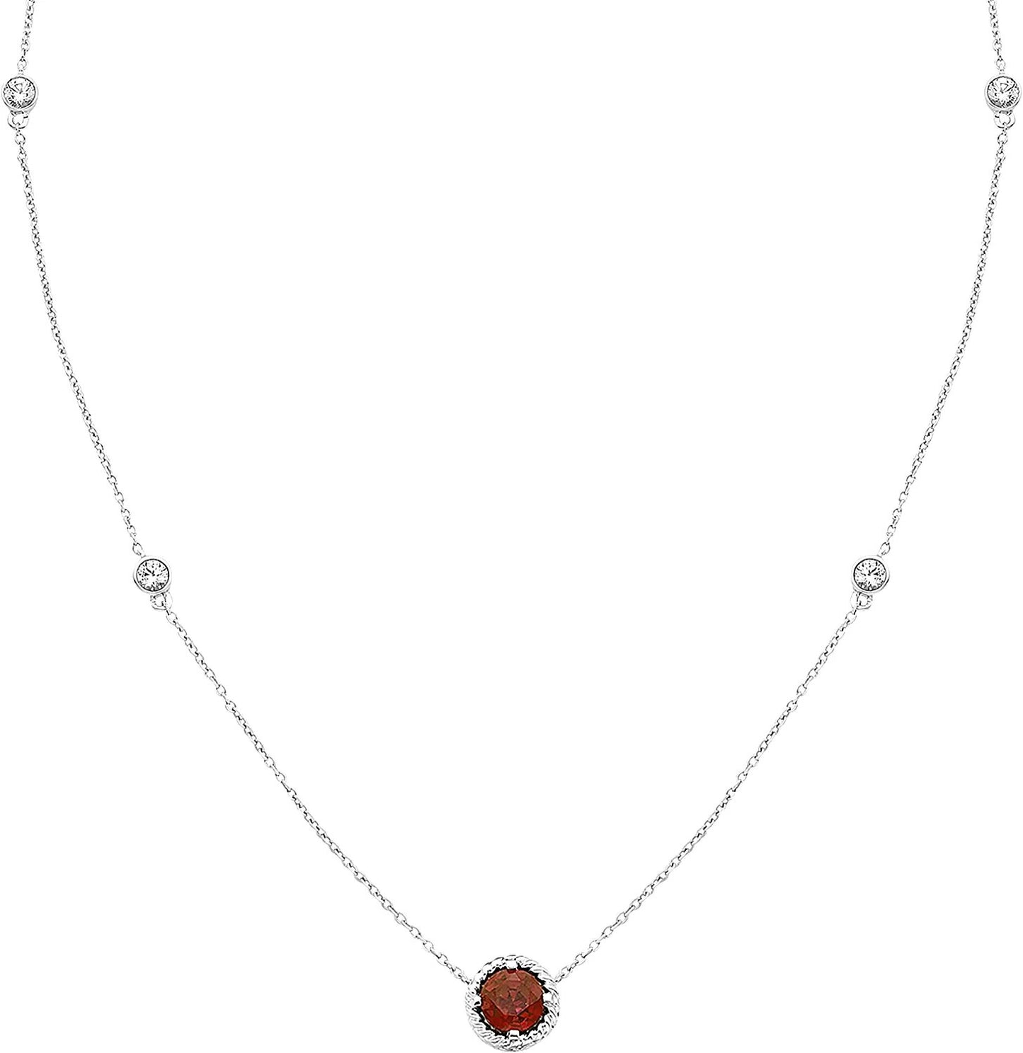 Sterling Silver Genuine Garnet & Lab-Grown White Sapphire Necklace, 20" cable chain
