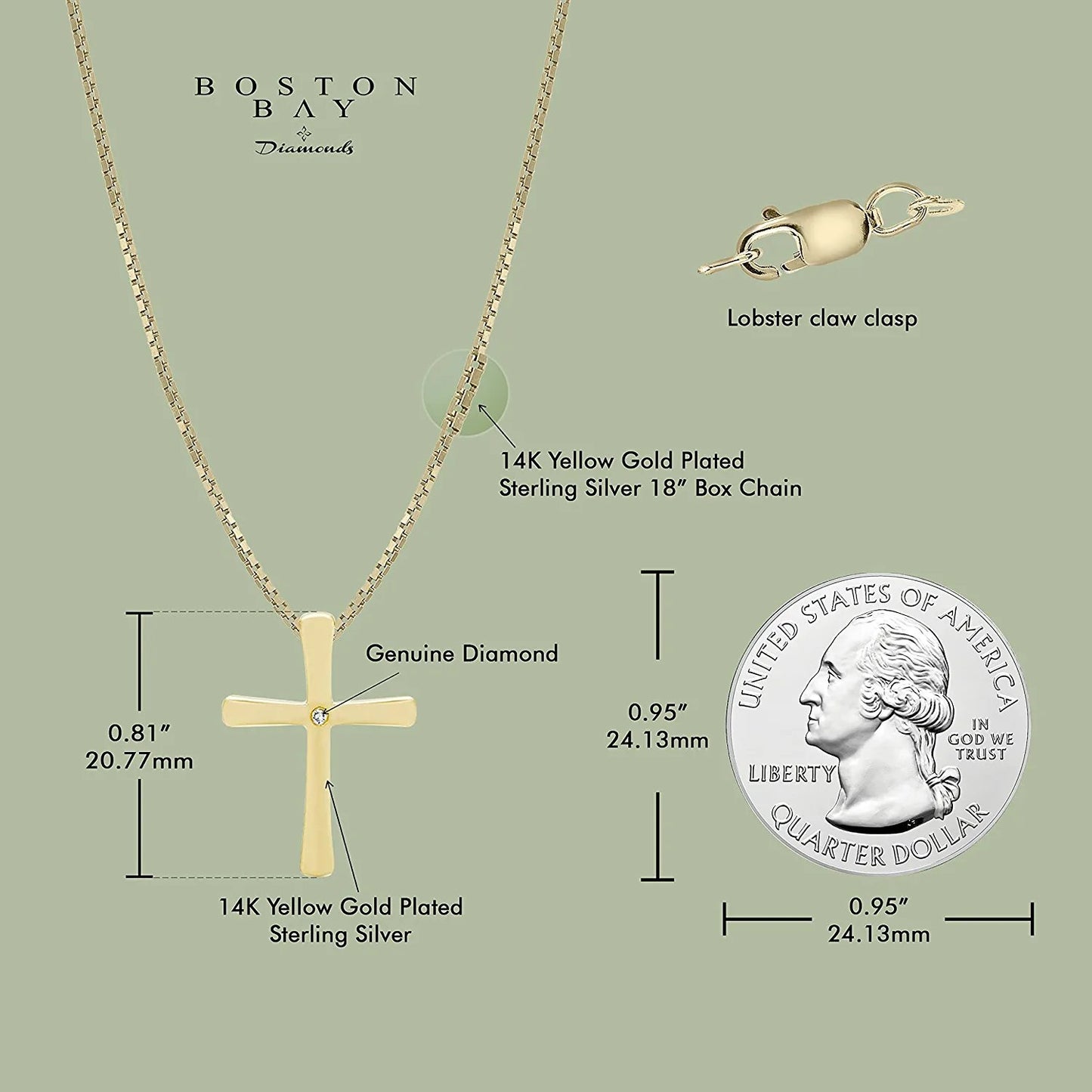 Genuine Diamond Cross Pendant in 14K Yellow Gold Sterling Silver