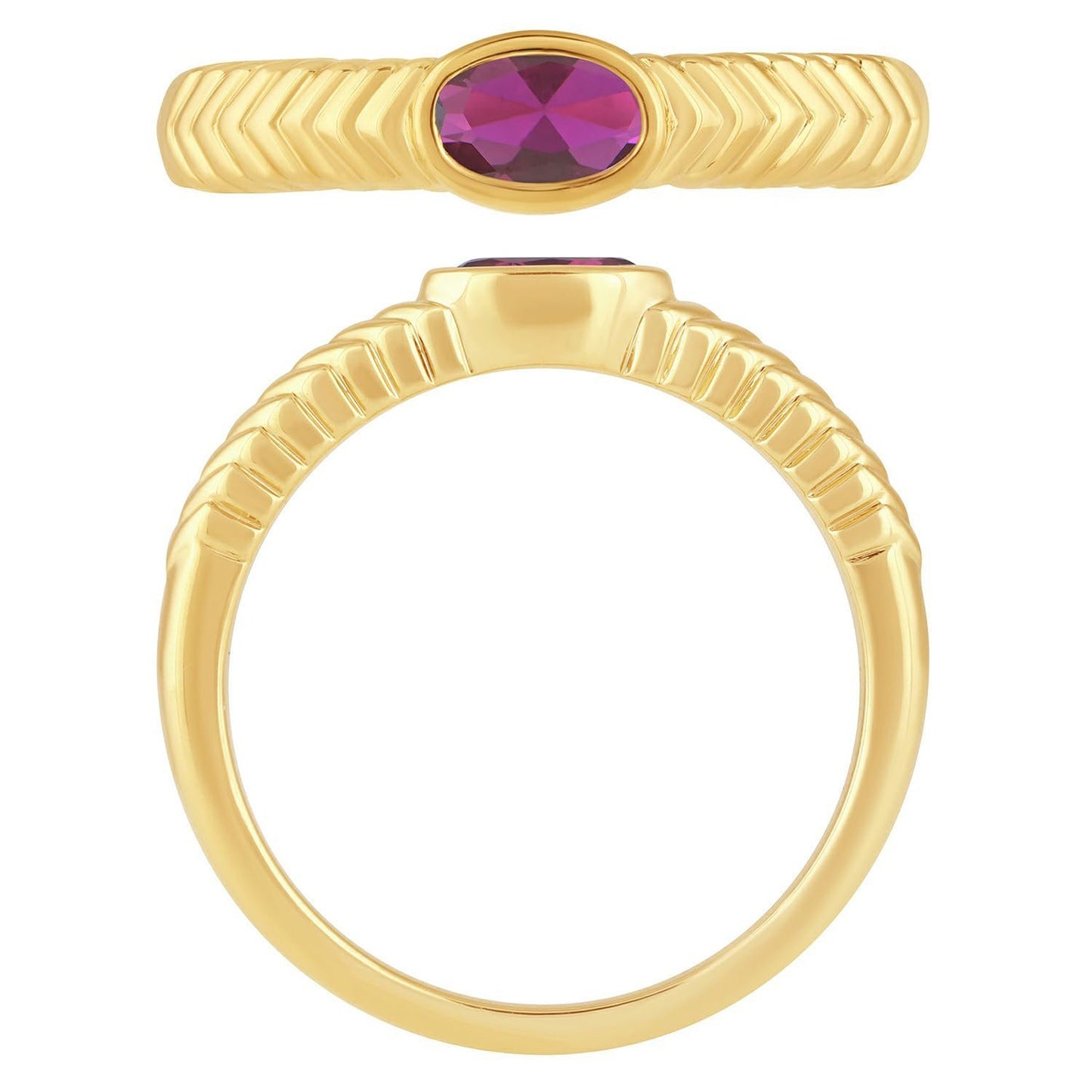 Oval Lab-Grown Ruby Ring in 14K Yellow Gold Plated Sterling Silver