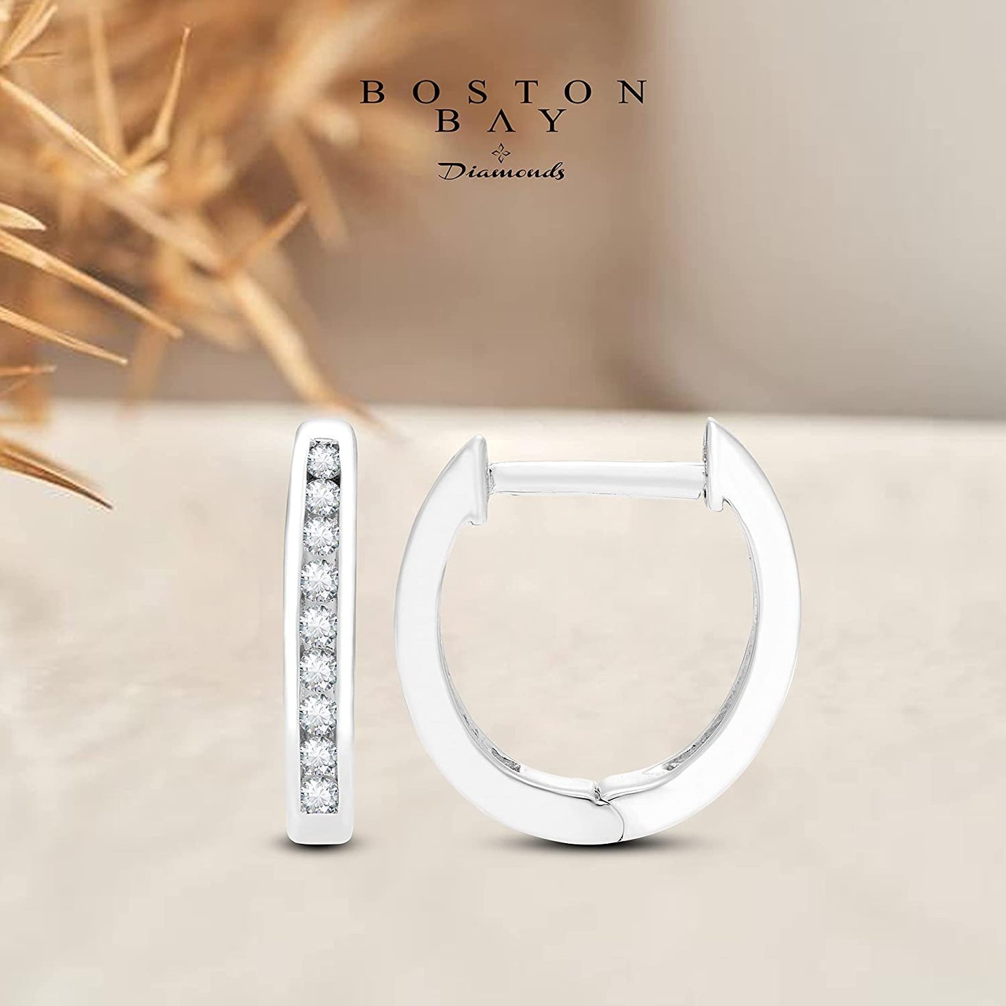 1/8cttw Genuine Diamond Huggie Hoop Earrings in 10K White Gold