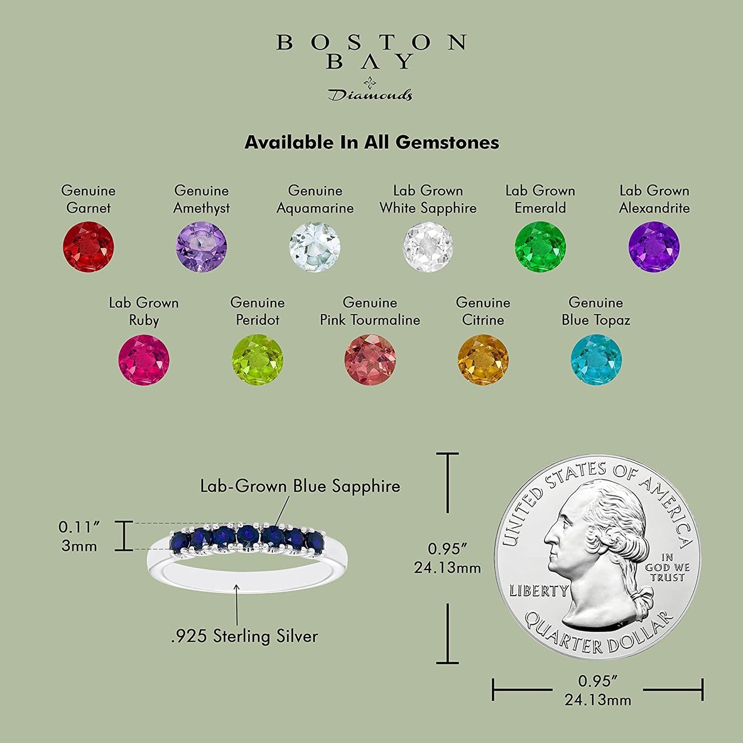 Sterling Silver Lab-Grown Blue Sapphire 7-Stone Stacking Ring