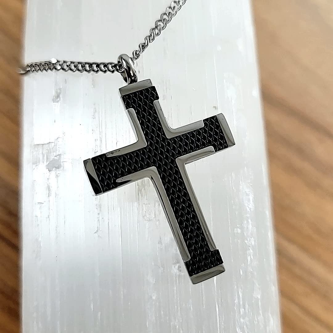 Cross Pendant in IP Black Inlay Stainless Steel with 24" Chain