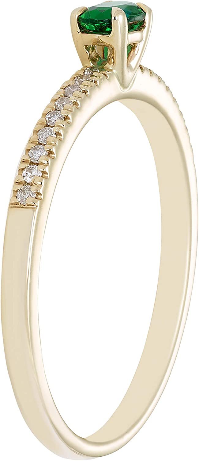 10K Yellow Gold Lab-Grown Oval Emerald & 1/10cttw Genuine Diamond Statement Ring