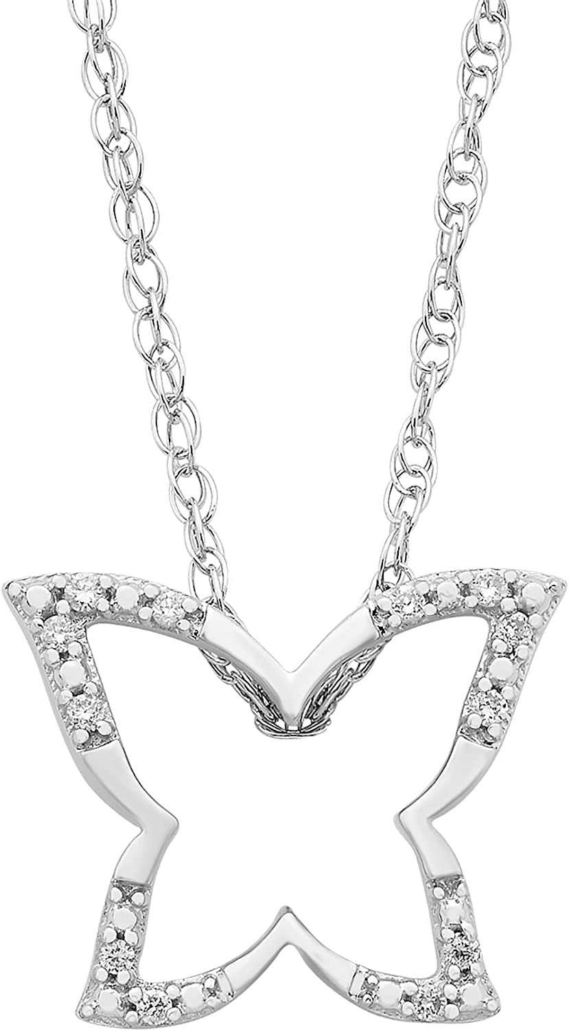Diamond Mother & Daughter Butterfly Pendant in 14K Rose Gold Sterling Silver