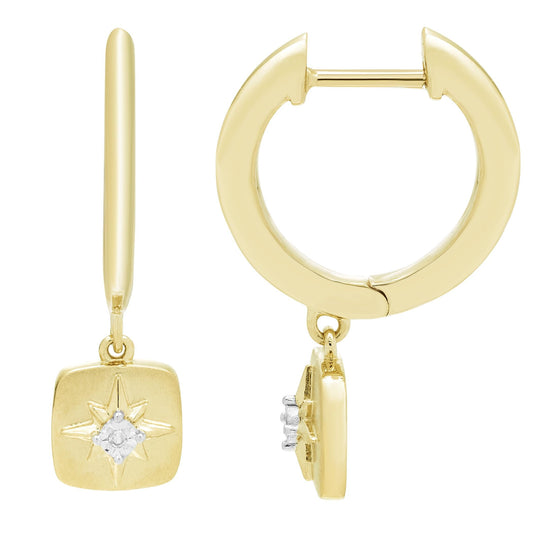 Diamond Square Drop Earrings in 14K Yellow Gold Plated Sterling Silver