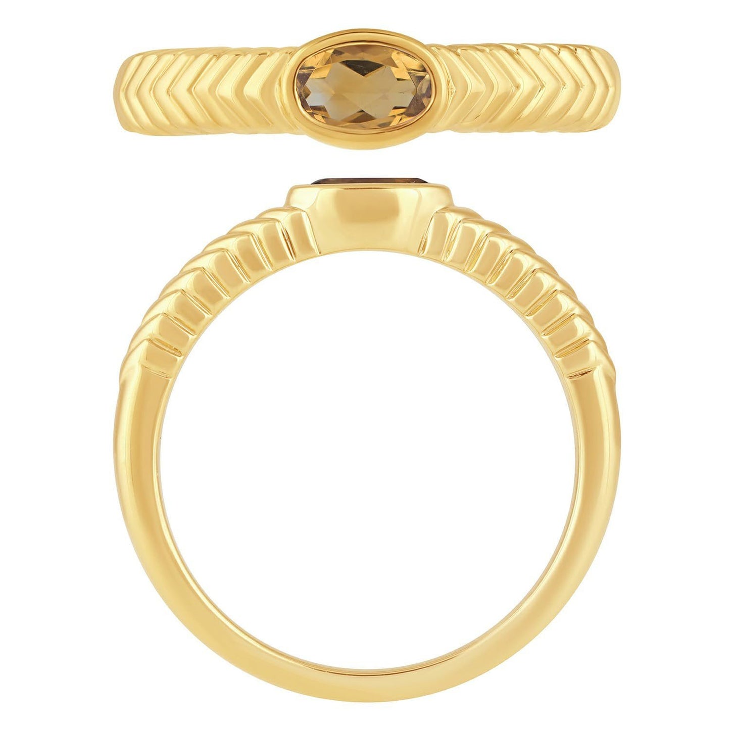 Oval Citrine Ring in 14K Yellow Gold Plated Sterling Silver