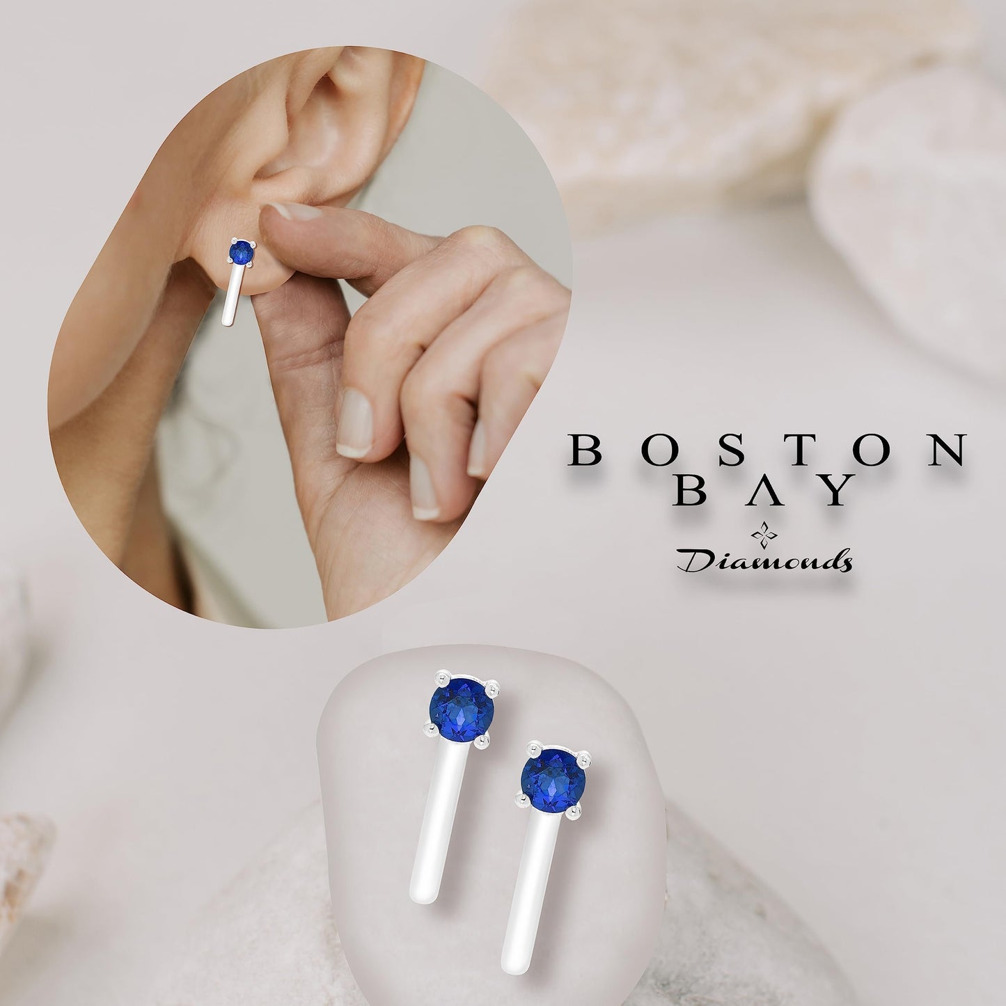 Lab-Grown Sapphire Half Hoop Earring in .925 Sterling Silver