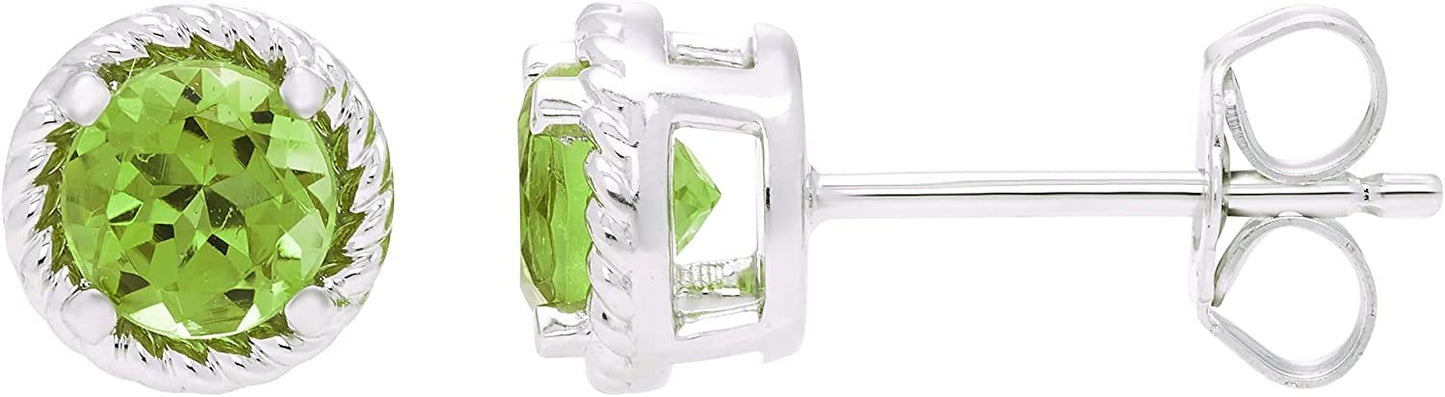 Sterling Silver Genuine Peridot Halo Rope Stud Earrings