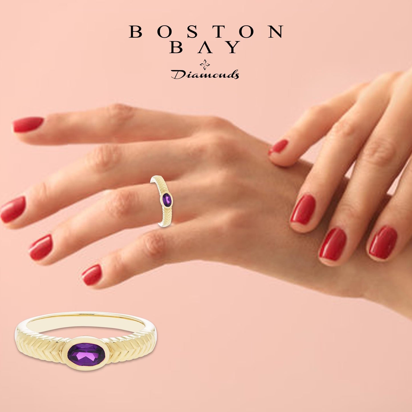 Oval Amethyst Ring in 14K Yellow Gold Plated Sterling Silver