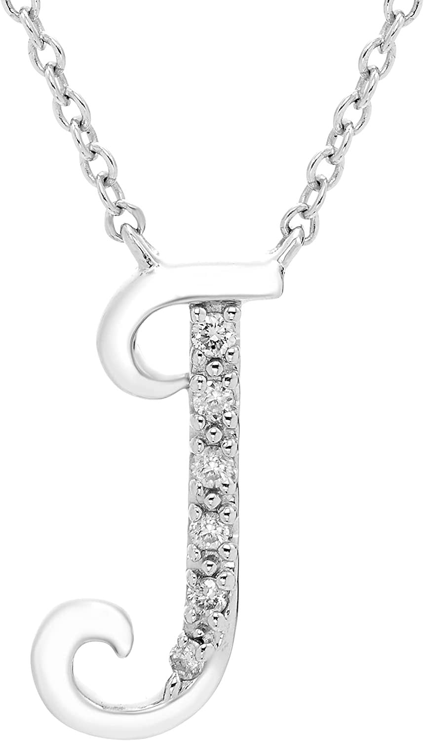 Diamond Initial Necklace, Adjustable 18”-20” in Sterling Silver - Choice of Letter
