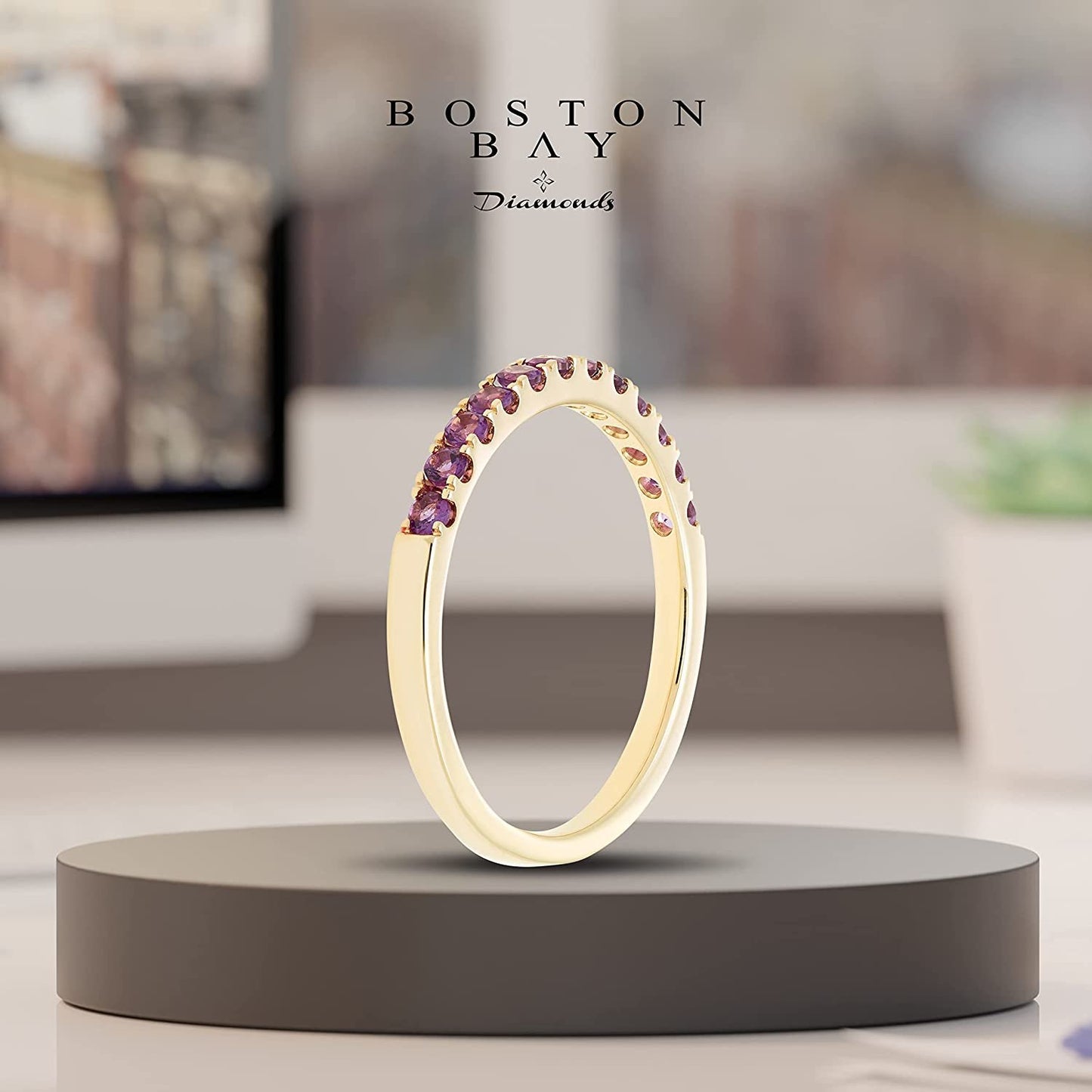 10K Yellow Gold Genuine Amethyst Birthstone Stacking Ring