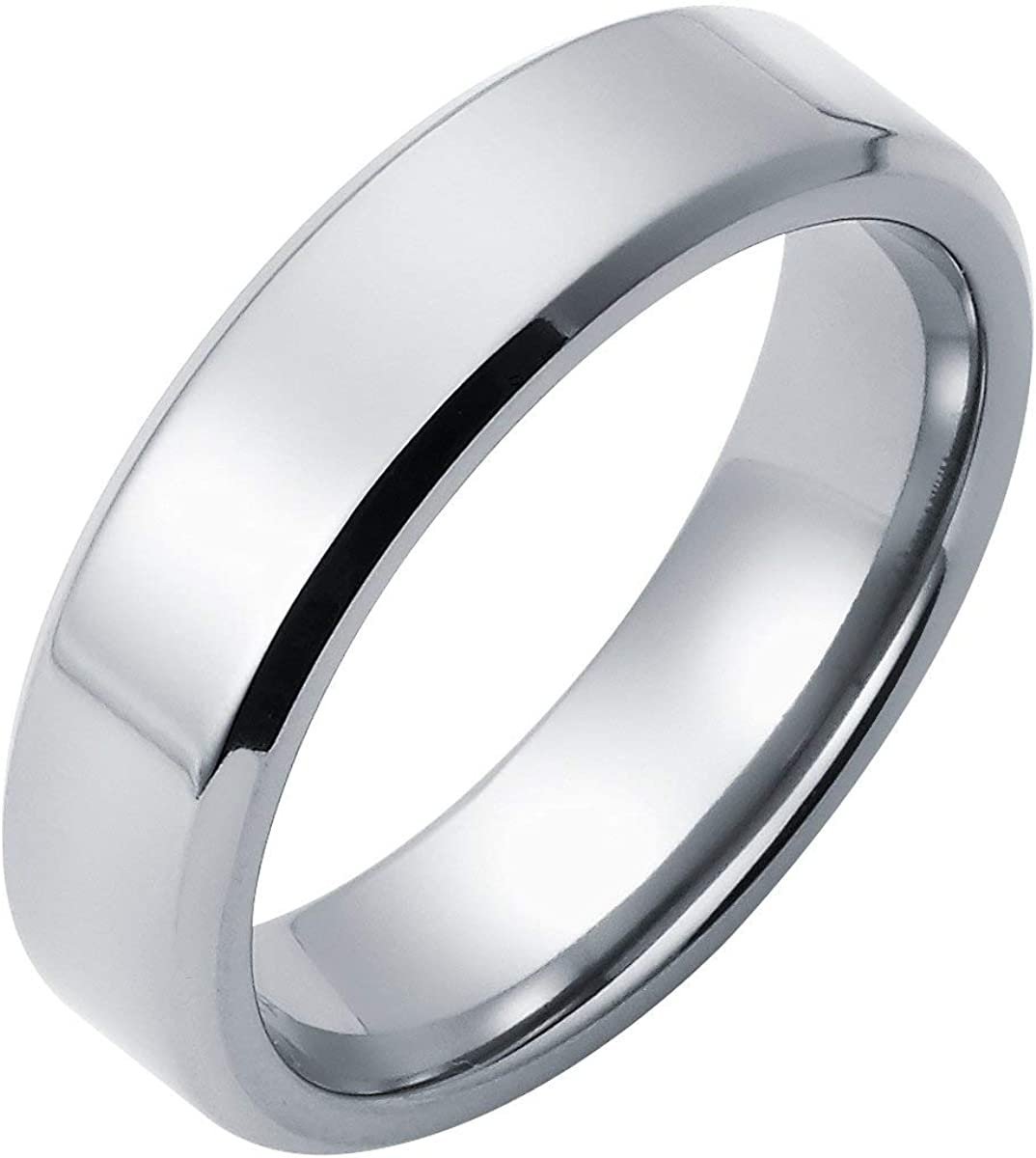 Titanium 6mm Comfort Fit Fashion or Wedding Band Ring with Flat Profile High-Polish Beveled Edges