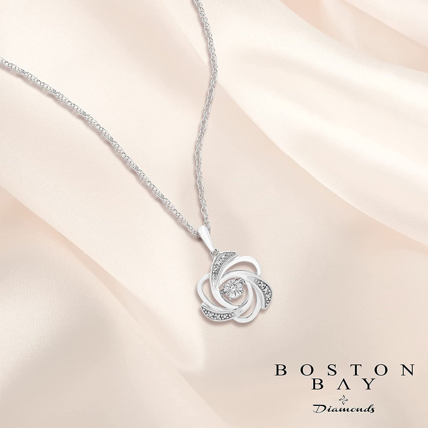 Genuine Dancing Diamond Floral Pendant in Sterling Silver