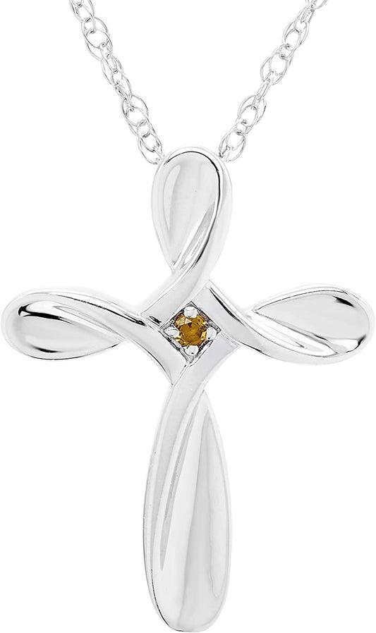 Sterling Silver Citrine Cross Pendant with chain