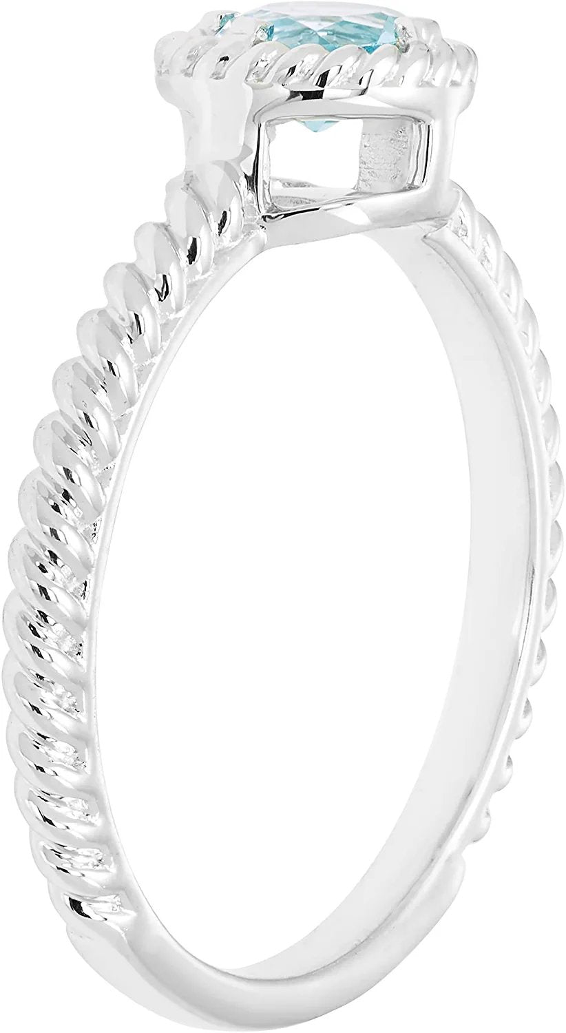 Genuine Blue Topaz Gemstone Rope Halo Stacking Ring in Sterling Silver