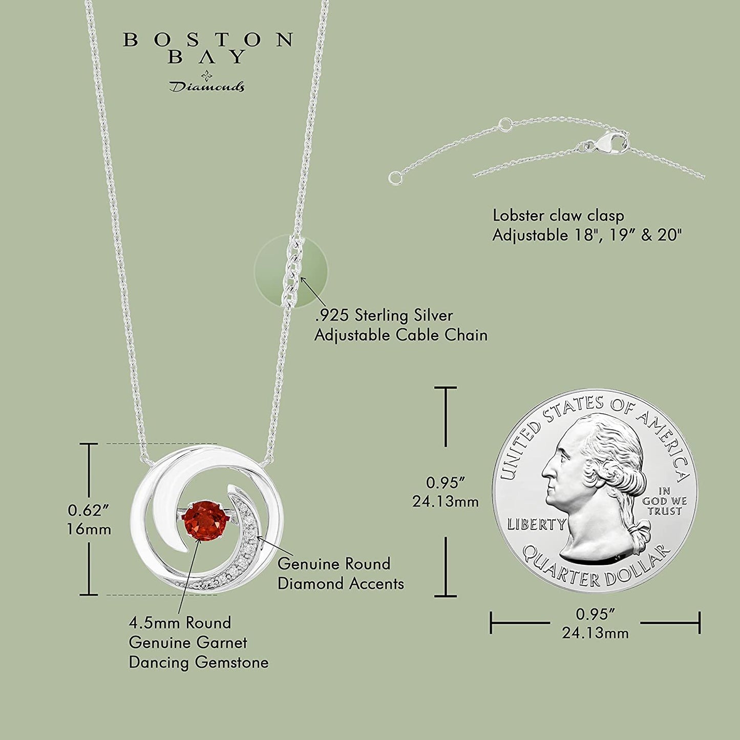Genuine 4.5mm Garnet Sterling Silver Dancing Gemstone & Genuine Diamond Circle 20" Necklace