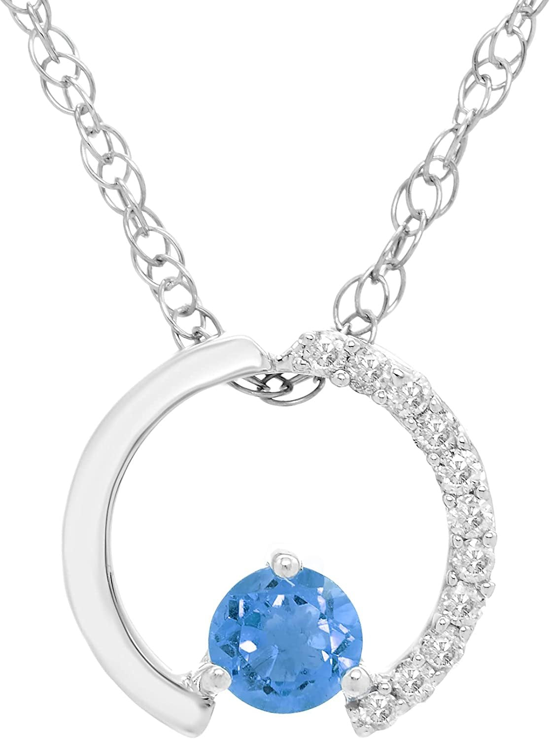 Sterling Silver Genuine Blue Topaz & Diamond Circle Pendant with chain