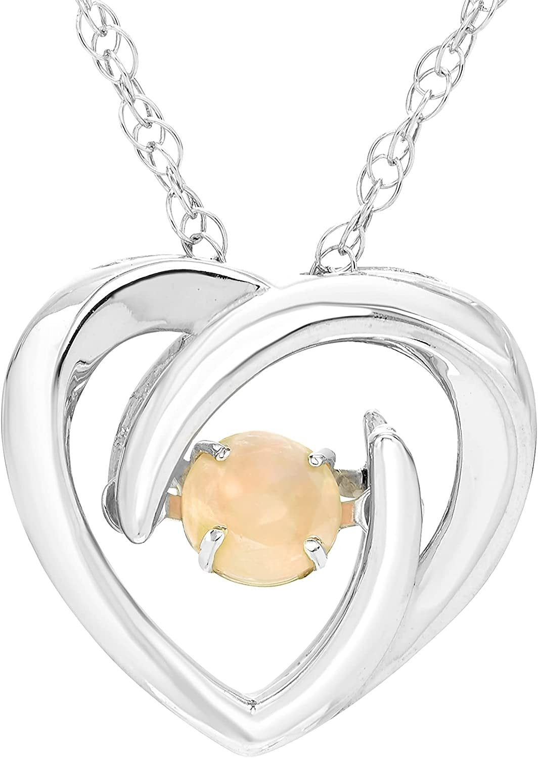Genuine Opal Dancing Gemstone Heart Pendant in Sterling Silver