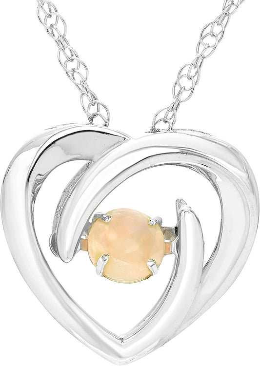 Genuine Opal Dancing Gemstone Heart Pendant in Sterling Silver