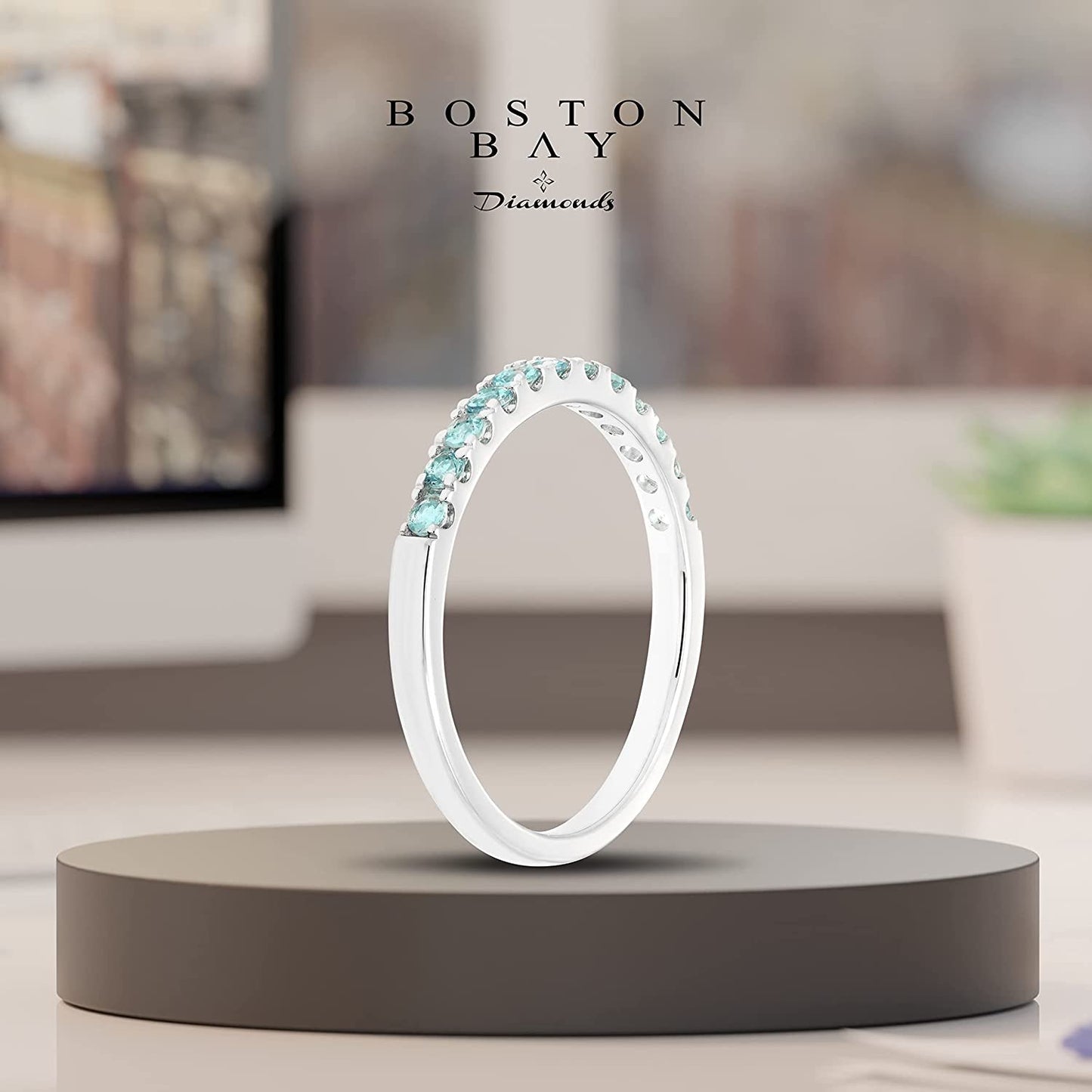 10K White Gold Genuine Aquamarine Birthstone Stacking Ring