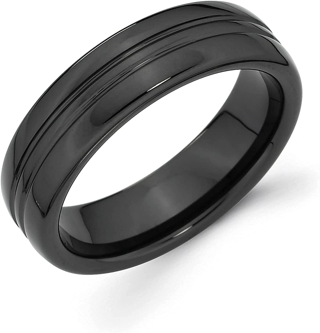 Black Ceramic 6mm Triple Channel Comfort Fit Fashion or Wedding Band Ring