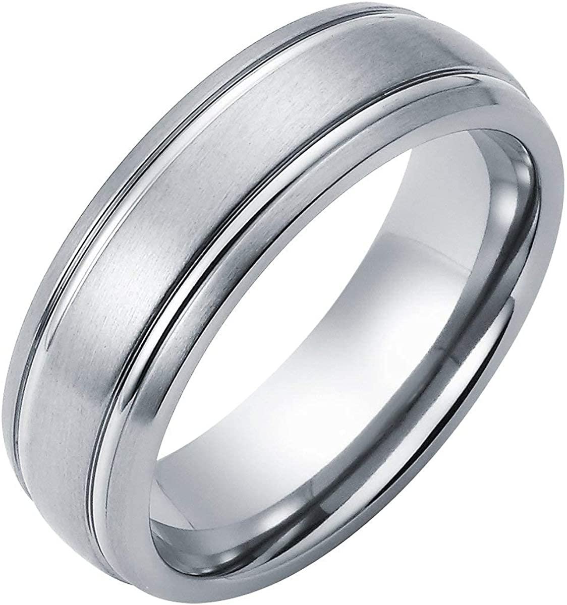 Titanium 7mm Fashion or Wedding Band Ring with Brushed Satin Matte High-Polish Double Channel Accent