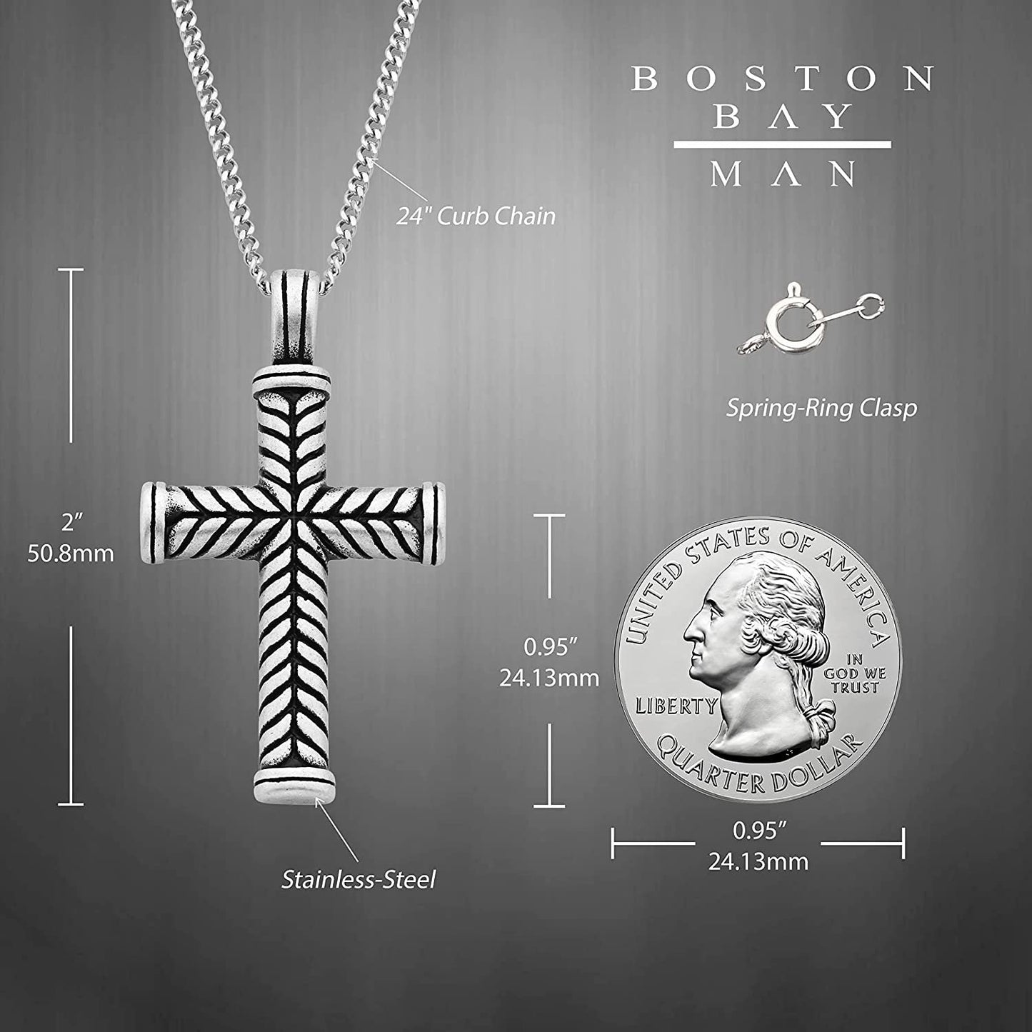 Cross Pendant in Stainless Steel with 24" Chain