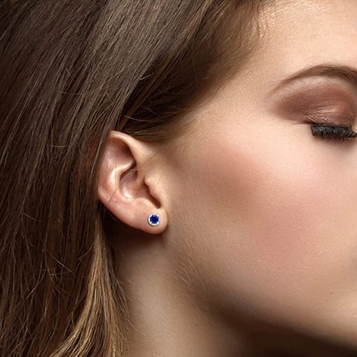 Sterling Silver Lab-Grown Blue Sapphire & Genuine Diamond Halo Earrings