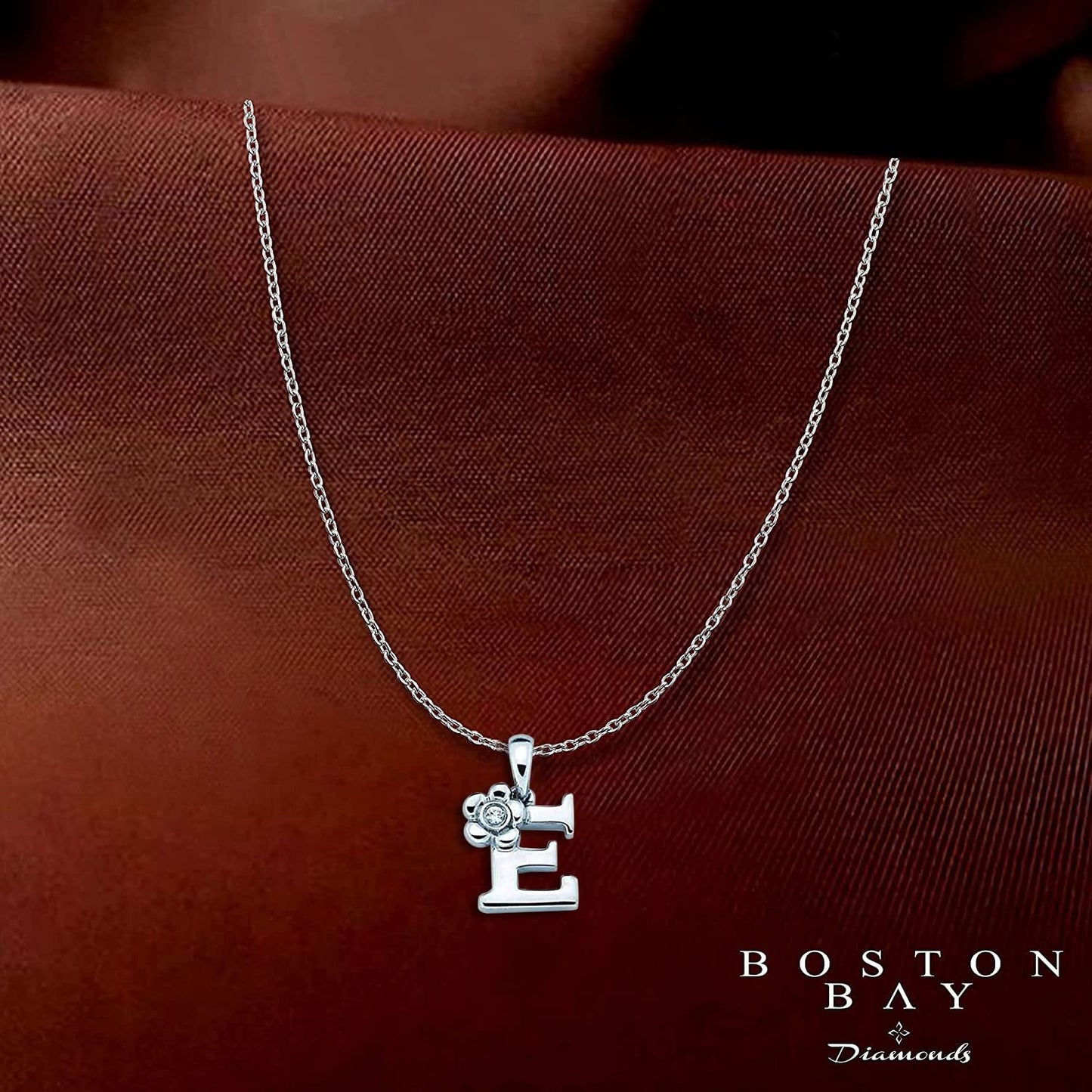 Sterling Silver Diamond Accent Floral Initial Pendant with 14" Rolo Chain & 2" Ext, Choice of Letter