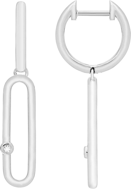 Diamond Accented Paperclip Drop Earrings in Sterling Silver