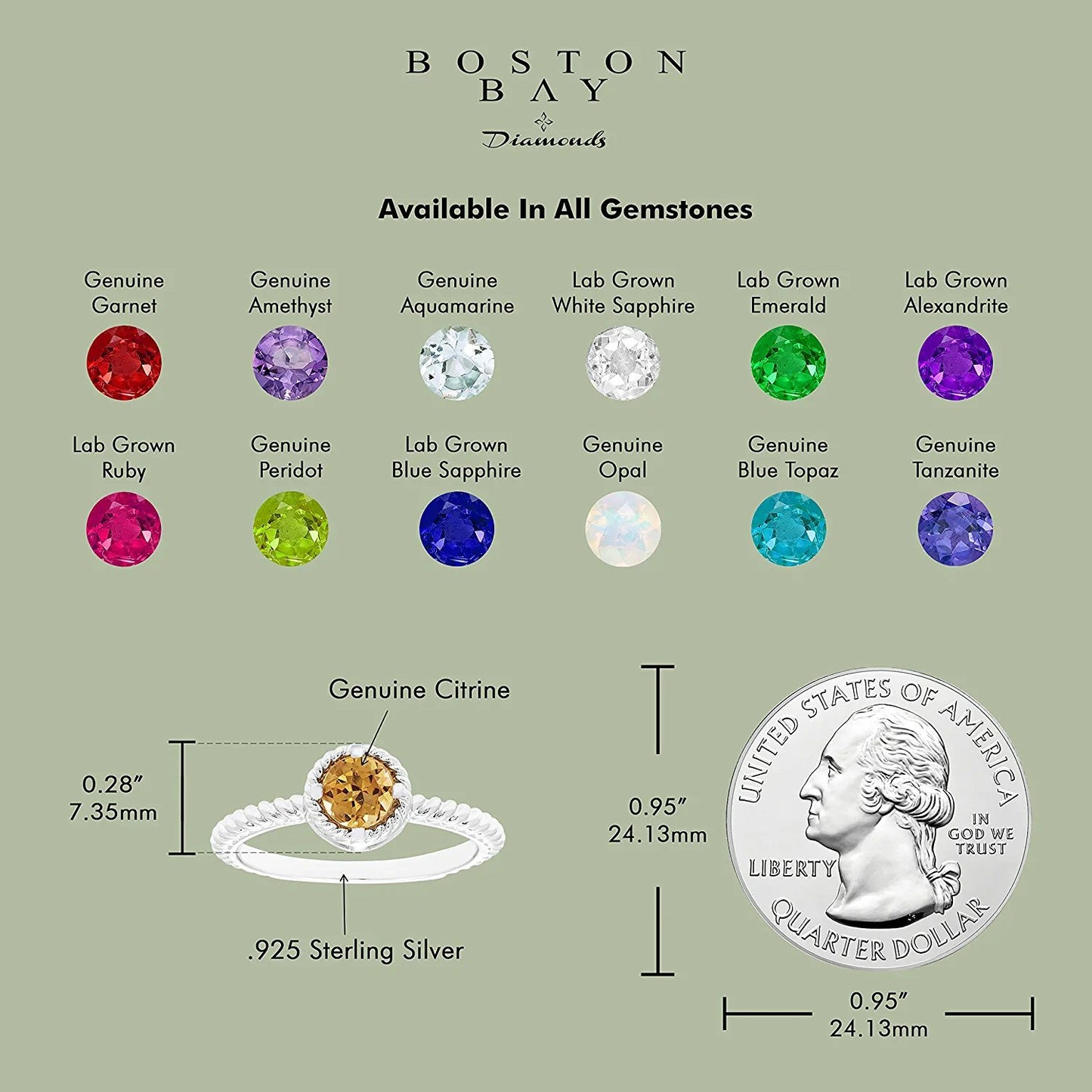 11 November - Solitaire Genuine Citrine Gemstone Rope Halo Solitaire Stacking Ring in Sterling Silver