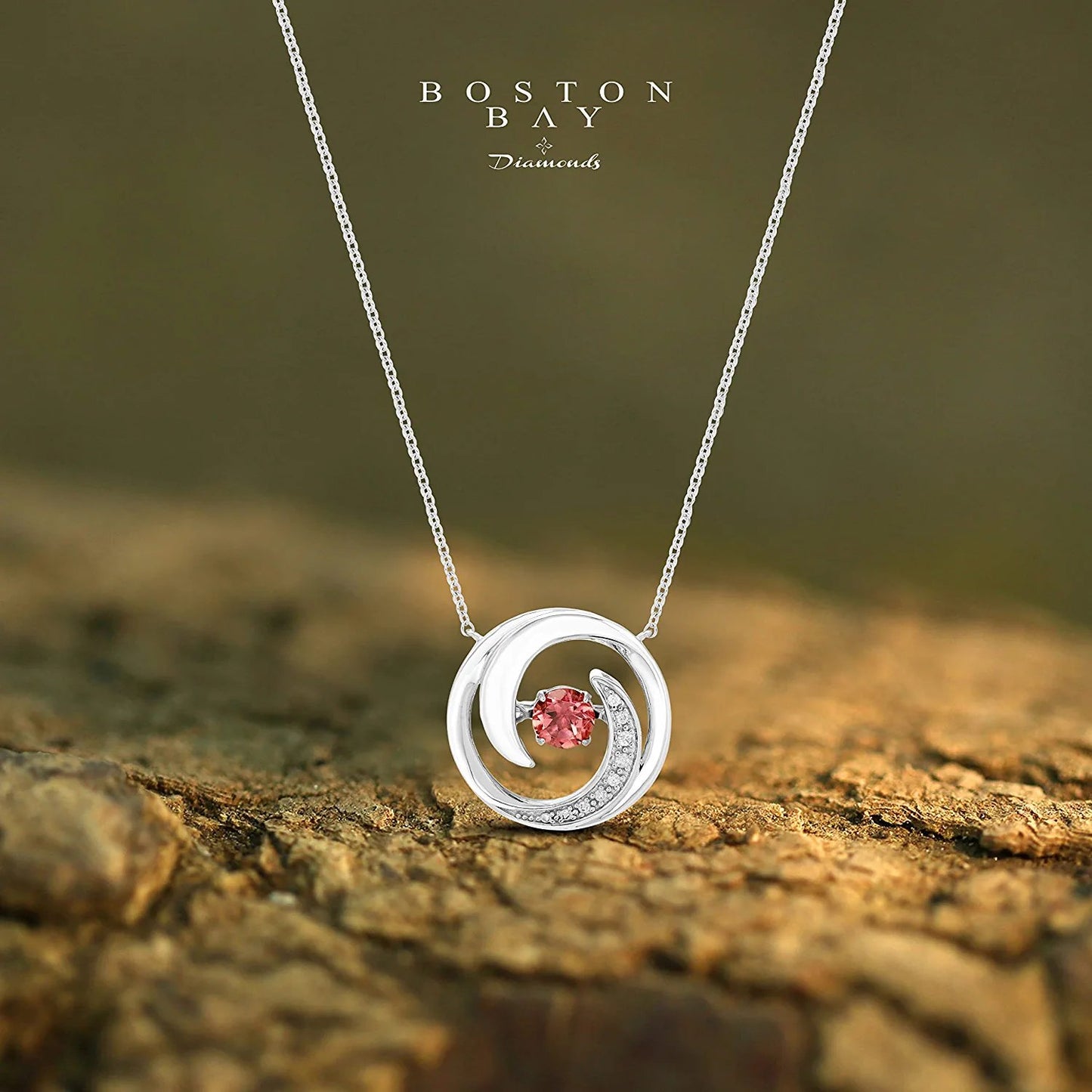 Genuine 4.5mm Pink Tourmaline Sterling Silver Dancing Gemstone & Genuine Diamond Circle 20" Necklace