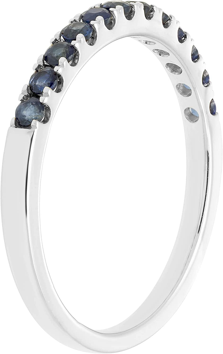 10K White Gold Genuine Blue Sapphire Birthstone Stacking Ring