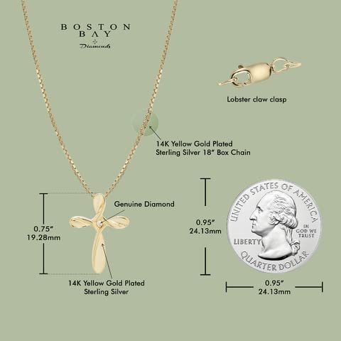 Genuine Diamond Twisted Cross Pendant in 14K Yellow Gold Sterling Silver