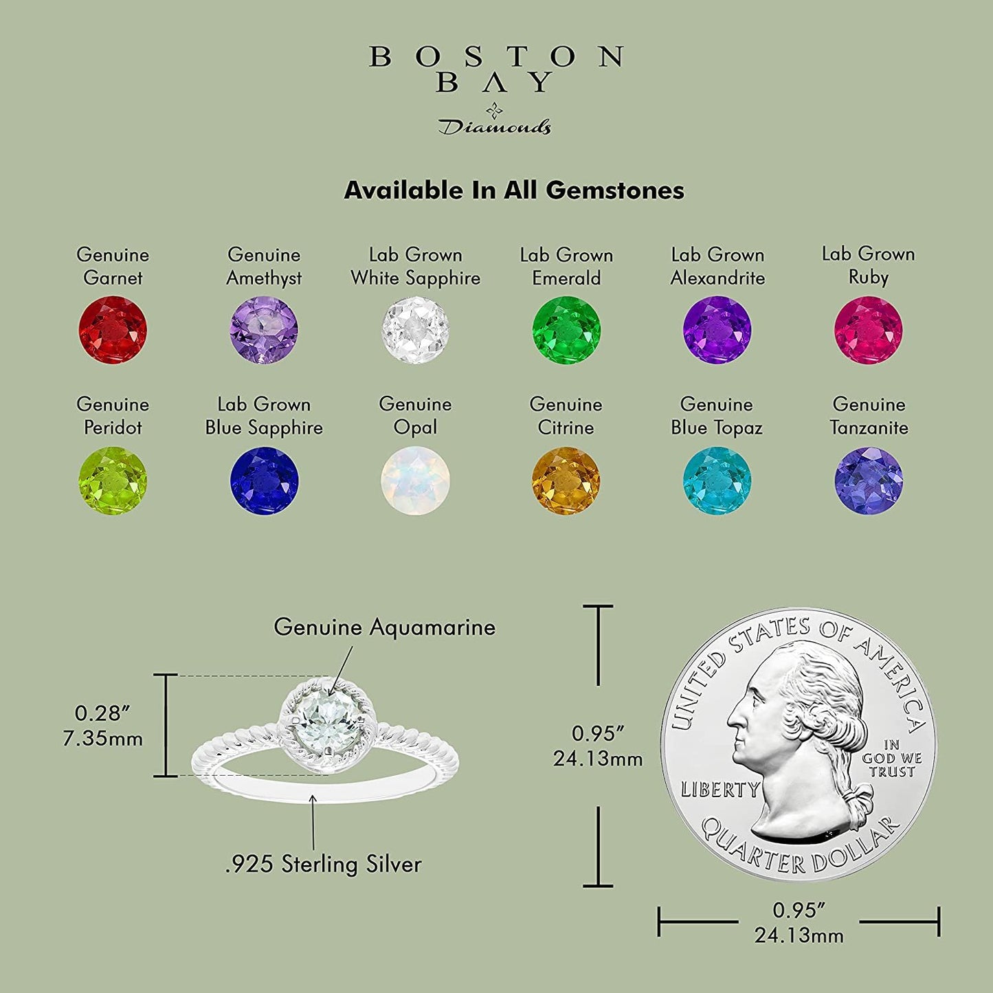 Genuine Aquamarine Gemstone Rope Halo Solitaire Stacking Ring in Sterling Silver