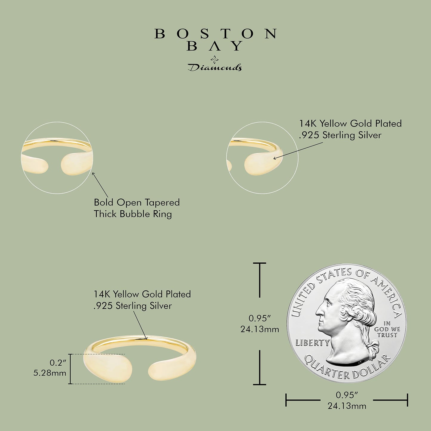 Bold Open Tapered Thick Bubble Ring in 14K Yellow Gold Plated .925 Sterling Silver