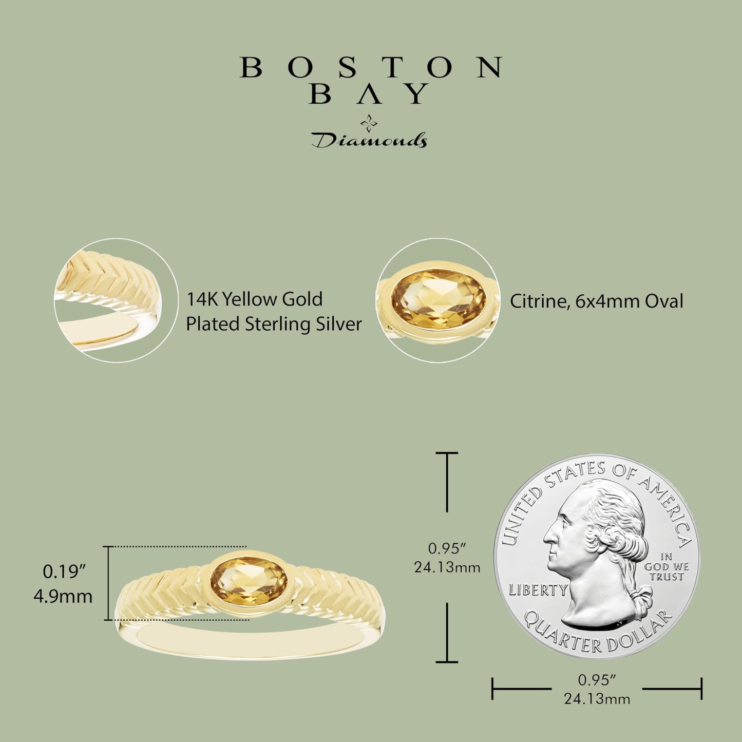 Oval Citrine Ring in 14K Yellow Gold Plated Sterling Silver