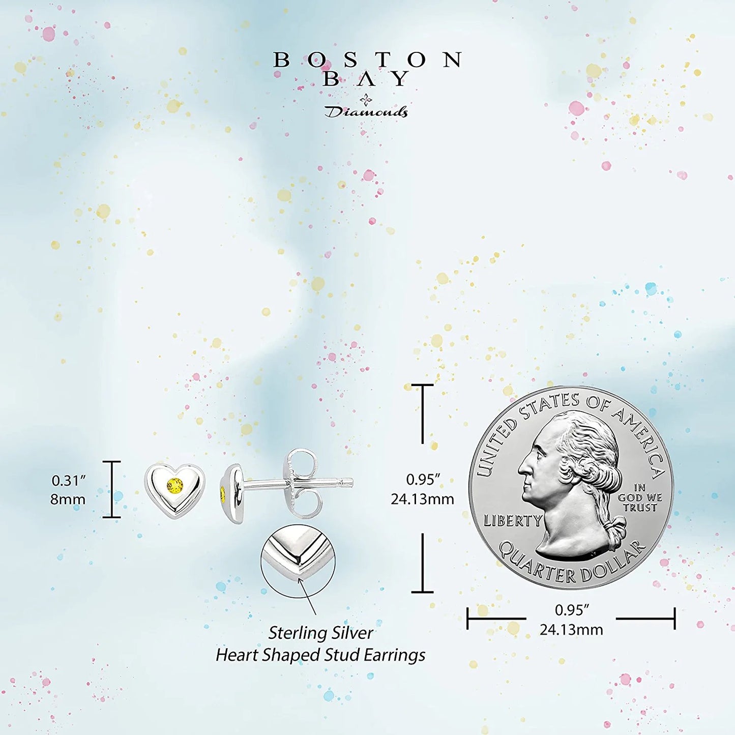 Simulated Citrine Sterling Silver Birthstone Heart Stud Earrings