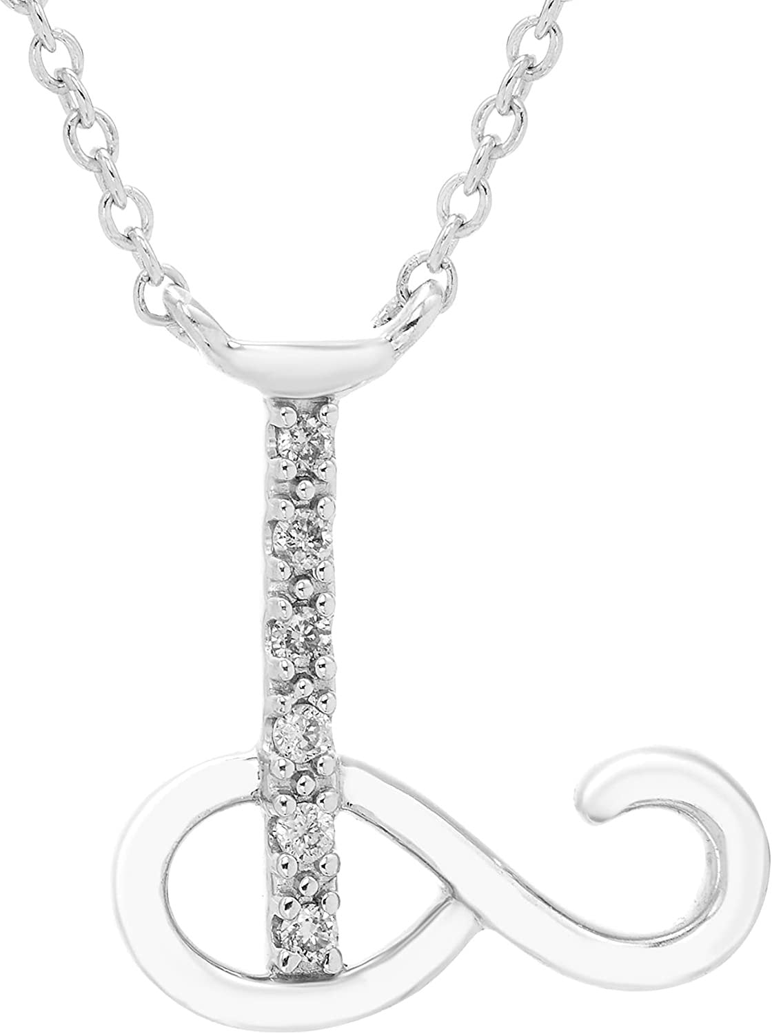 Diamond Initial Necklace, Adjustable 18”-20” in Sterling Silver - Choice of Letter