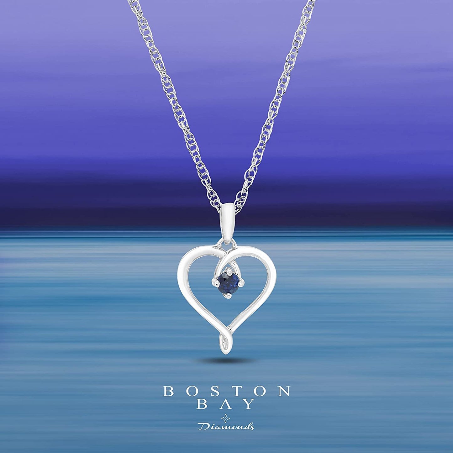 Sterling Silver Genuine Blue Sapphire Heart Pendant with Chain