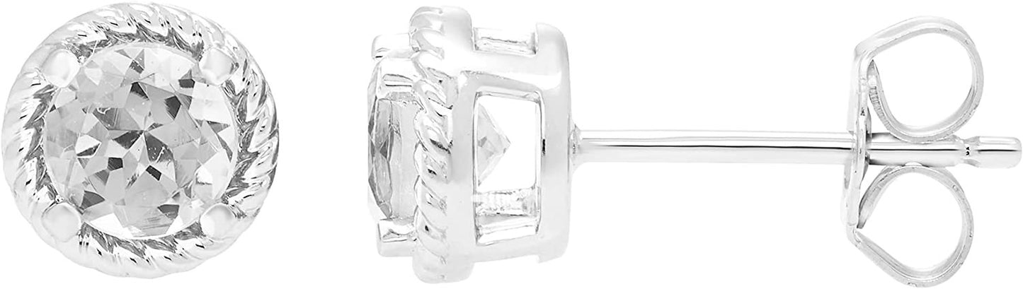 Sterling Silver Lab-Grown White Sapphire Halo Rope Stud Earrings