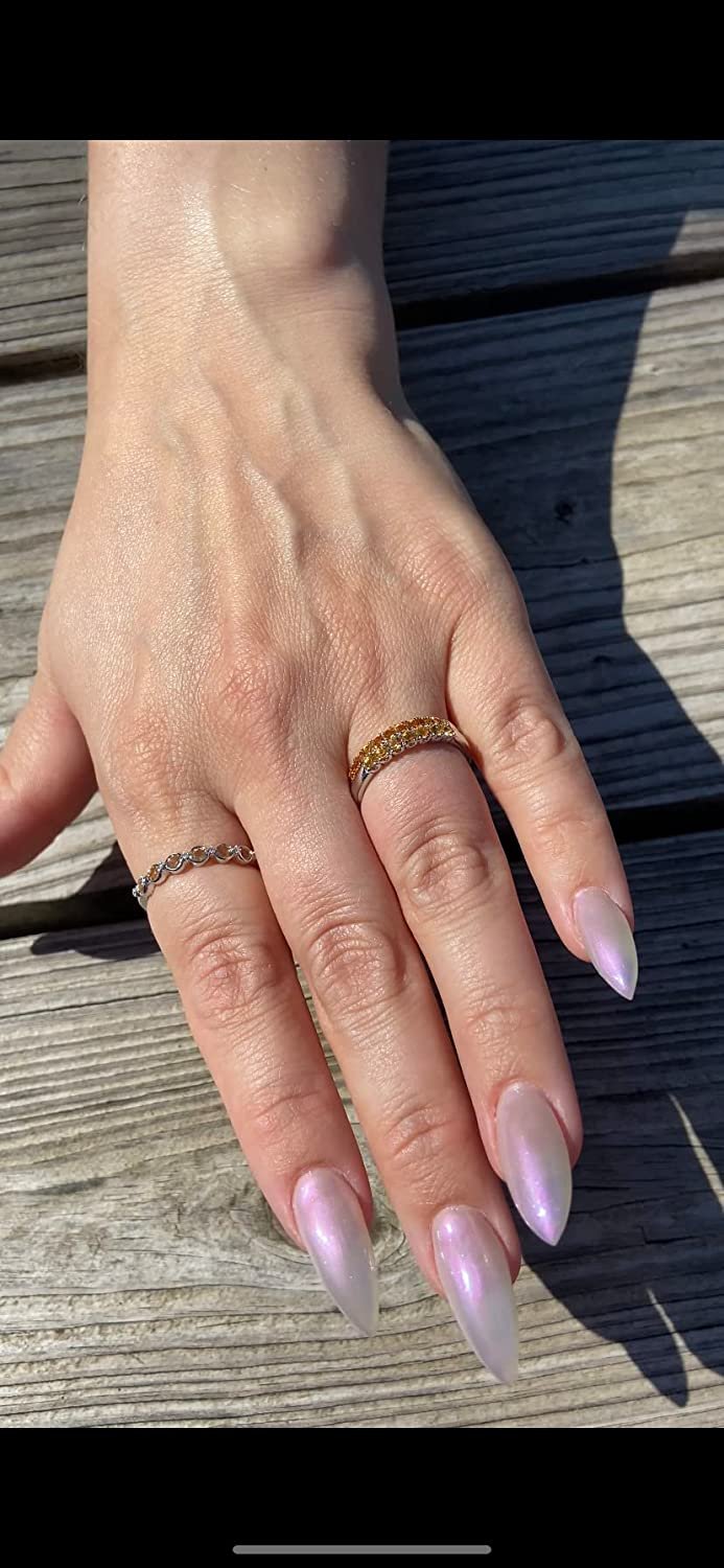 Sterling Silver Genuine Citrine & Diamond Stacking Ring