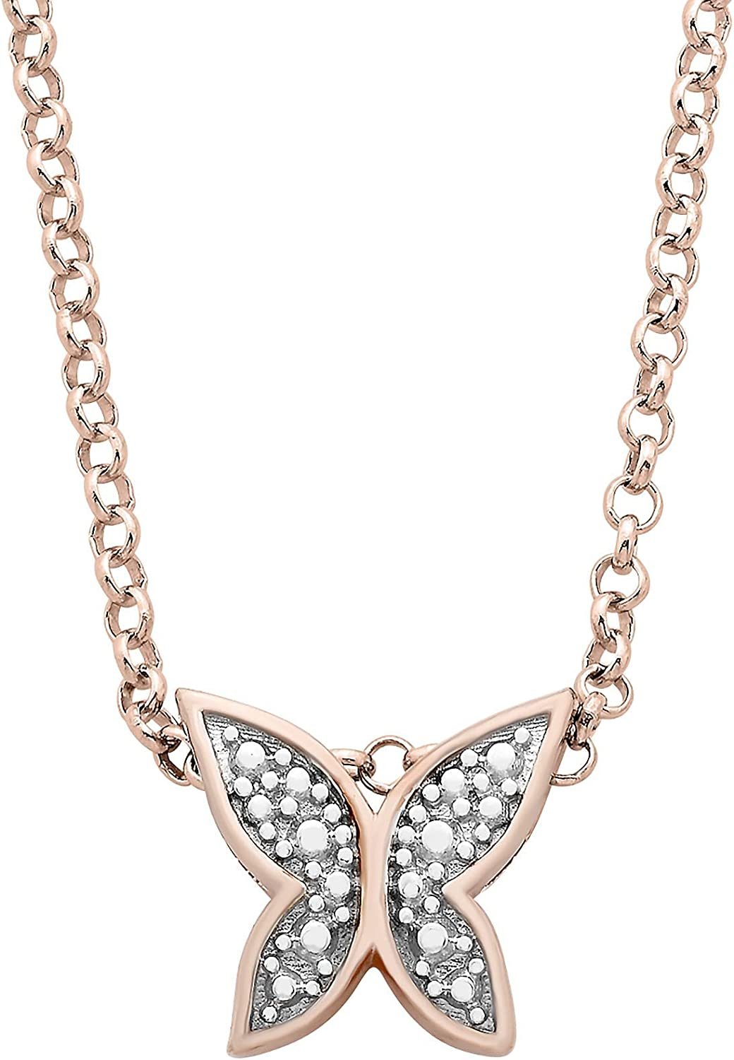 Diamond Mother & Daughter Butterfly Pendant in 14K Rose Gold Sterling Silver