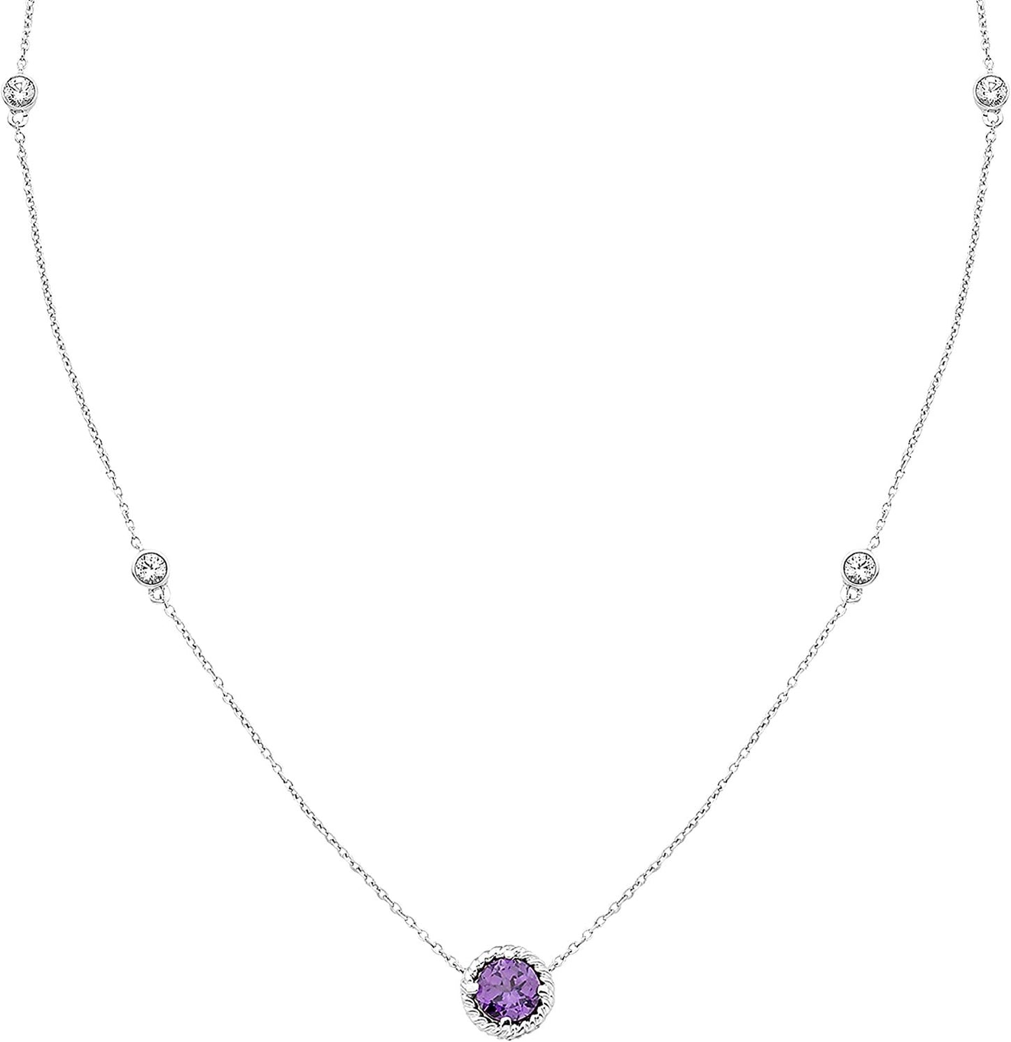 Sterling Silver Lab-Grown Alexandrite & White Sapphire Necklace, 20" cable chain