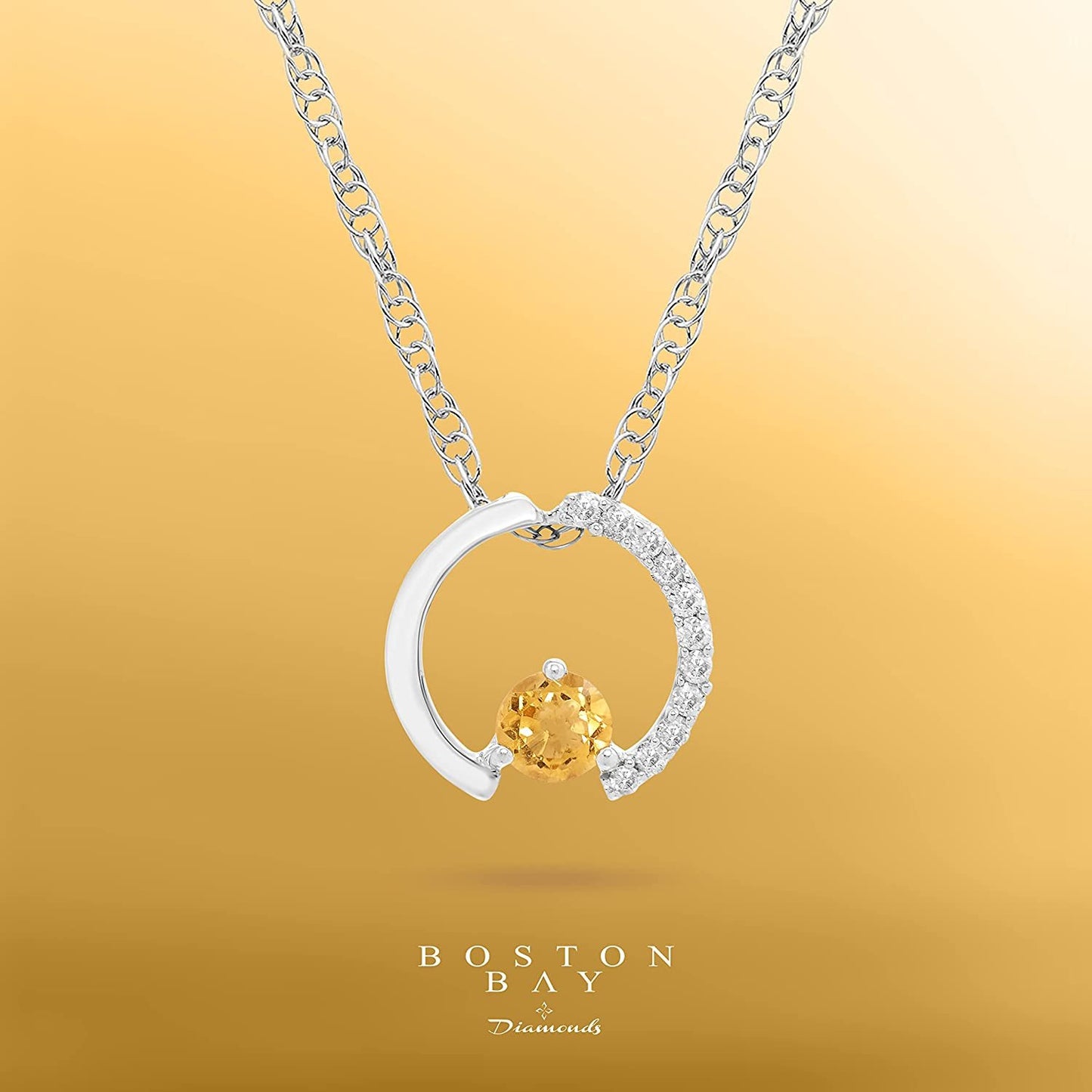 Sterling Silver Genuine Citrine & Diamond Circle Pendant with chain