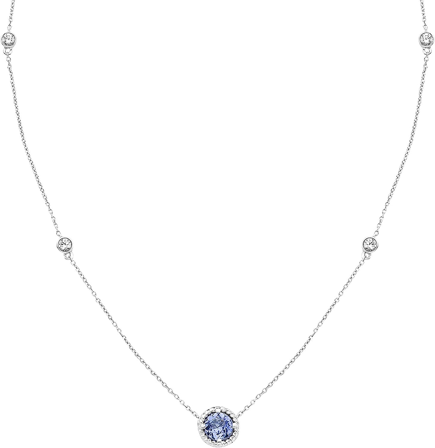 Sterling Silver Genuine Tanzanite & Lab-Grown White Sapphire Necklace, 20" cable chain