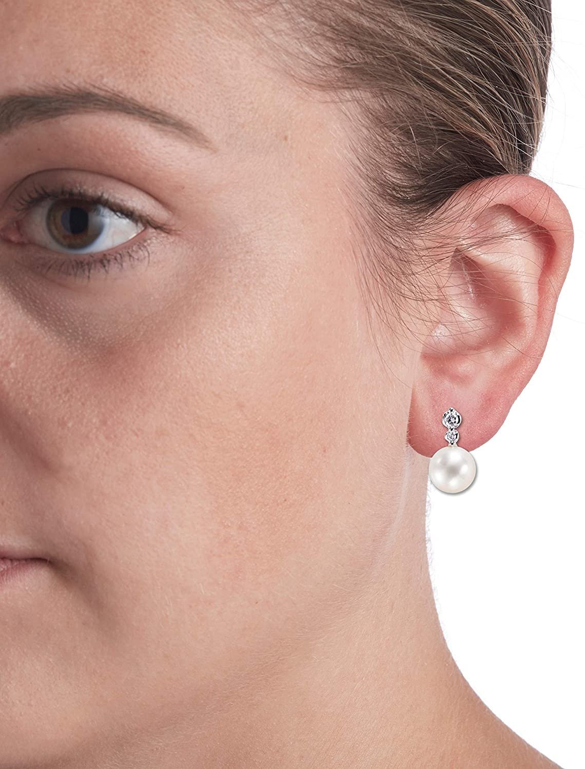 10K White Gold Genuone Diamond & FreshWater Pearl Earrings