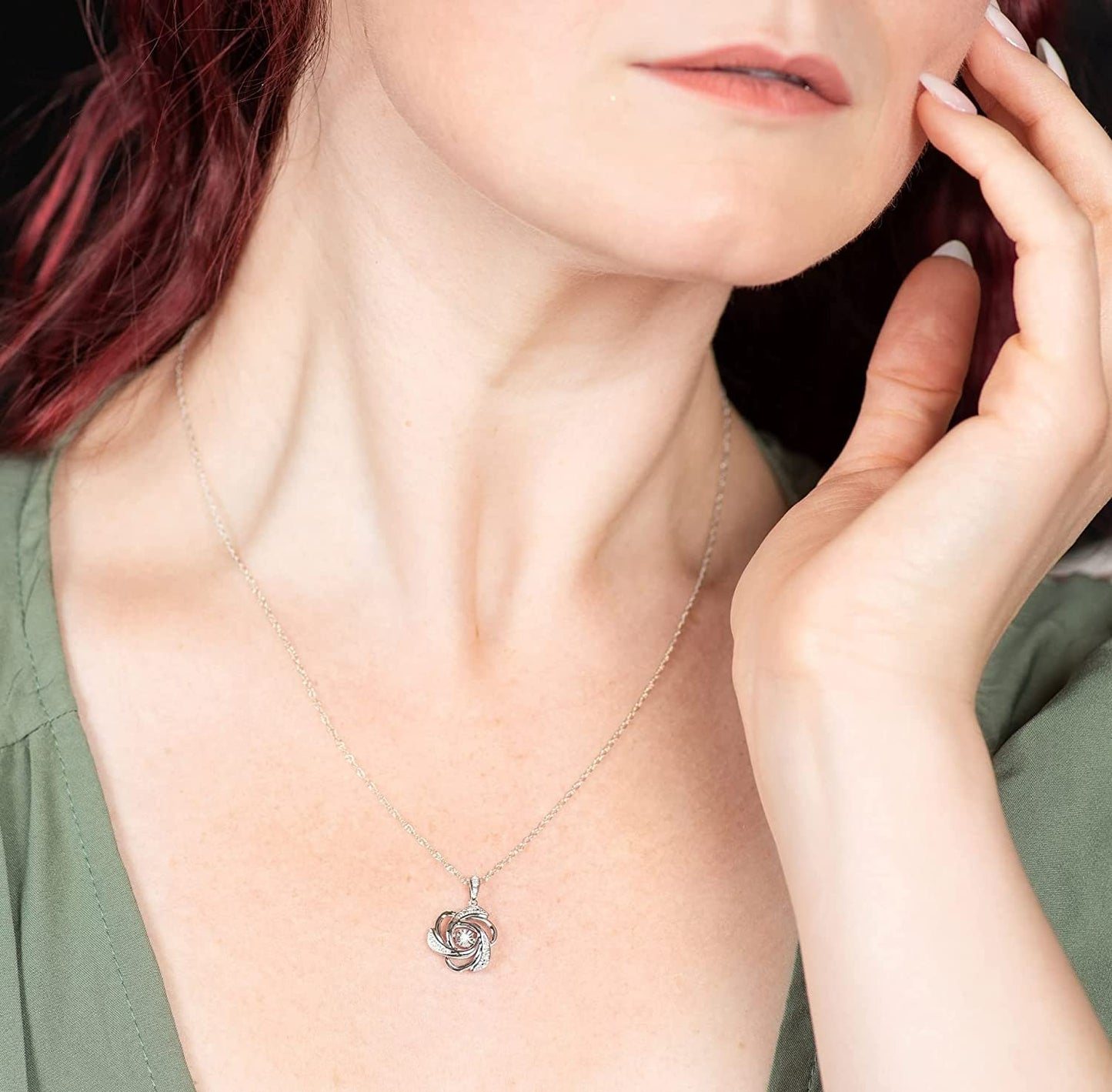 Genuine Dancing Diamond Floral Pendant in Sterling Silver